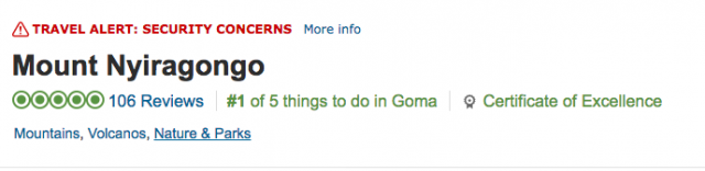 The Travel Advisory posted on TripAdvisor for activities in the DRC