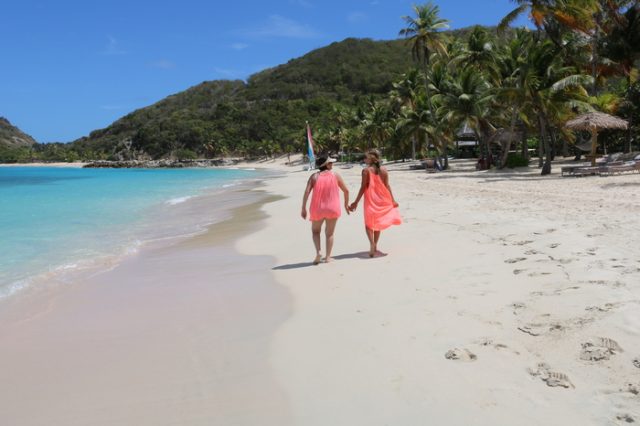 Walking the beach at Peter Island with the fam.